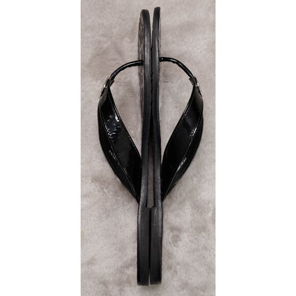 Tory Burch Thora Black Patent Leather Thong Sandals Womens Size 9 Silver Logo - Picture 4 of 16